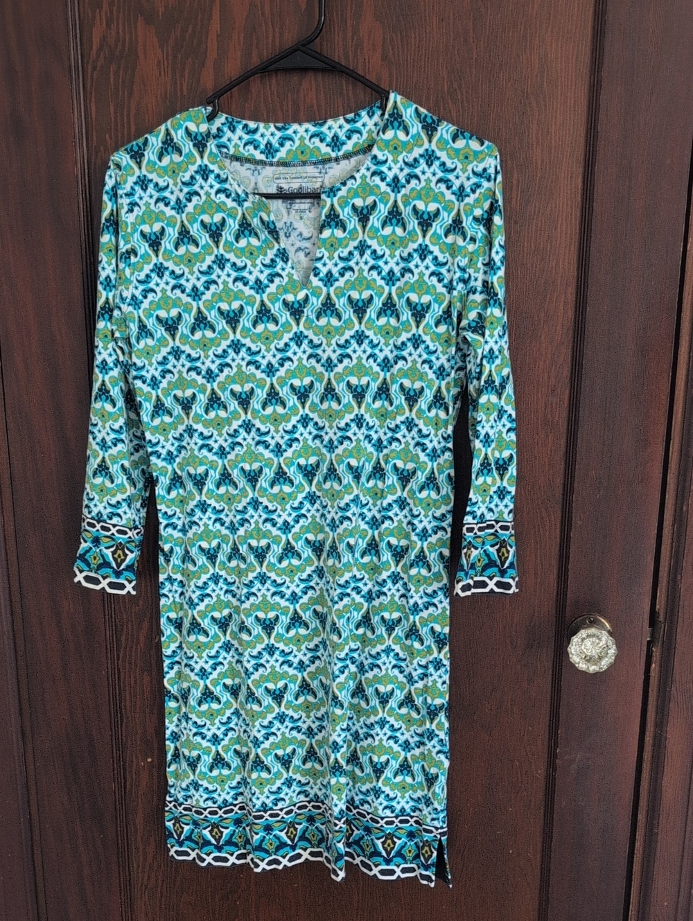 Coolibar Teal and Aqua Patterned Long-Sleeve Sun Dress
